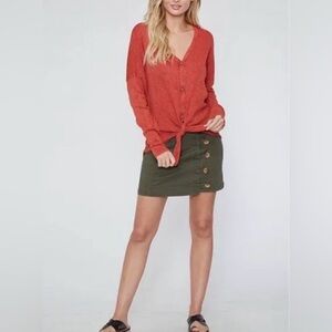 Free People Green Button-Side Mini Skirt